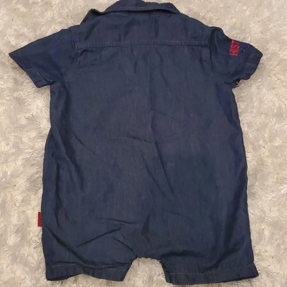 3-6 month boys denim collared onsie. Peanuts.
